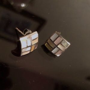 Sterling Silver Earrings w/Colorful Abione & Pearl